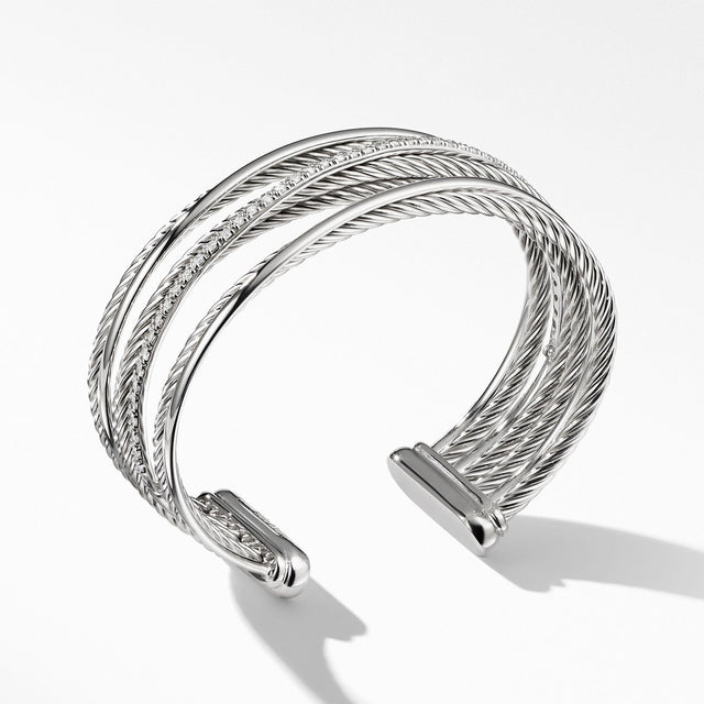 David Yurman Crossover Collection Four-Row Cuff with Diamonds, 23mm