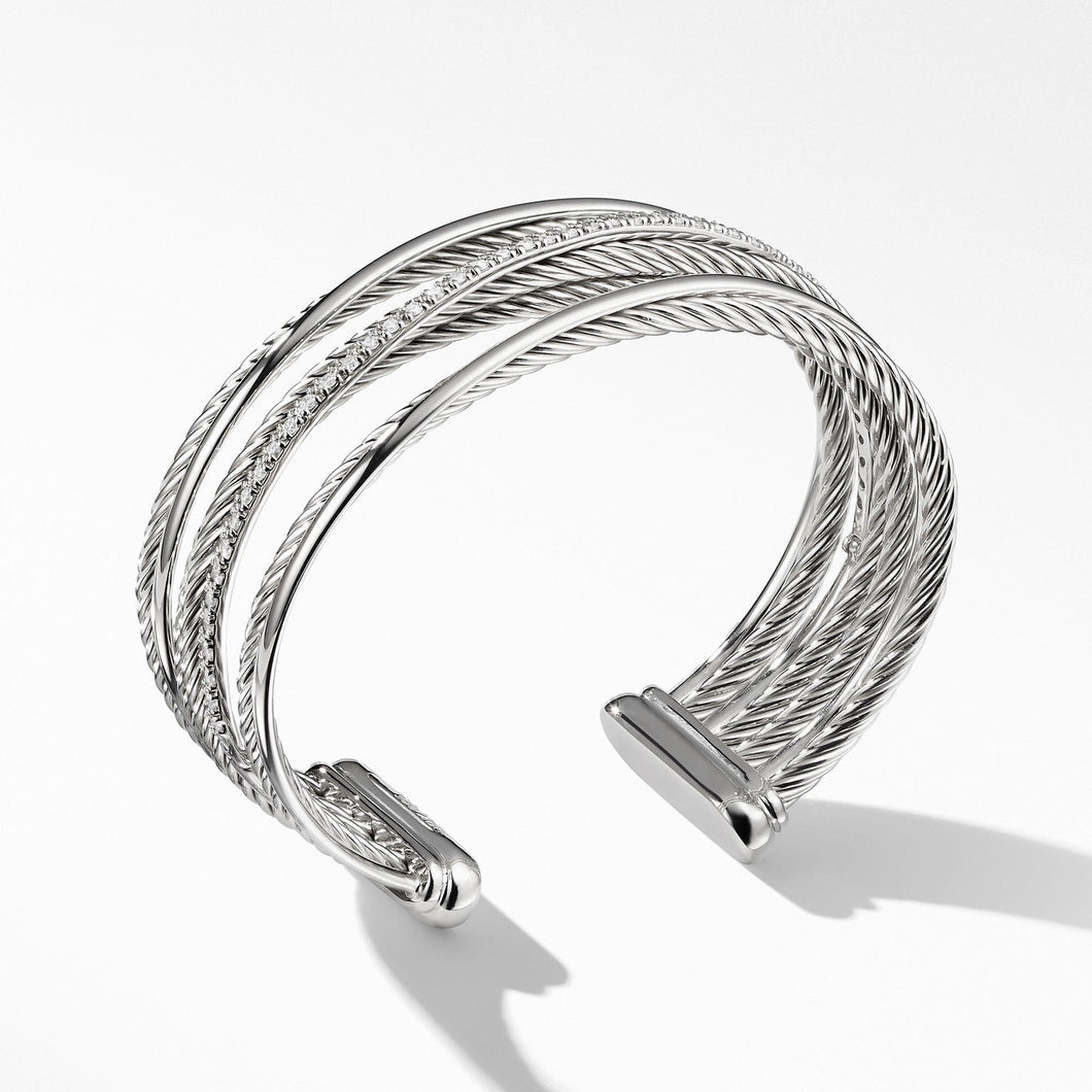 David Yurman Crossover Collection Four-Row Cuff with Diamonds, 23mm