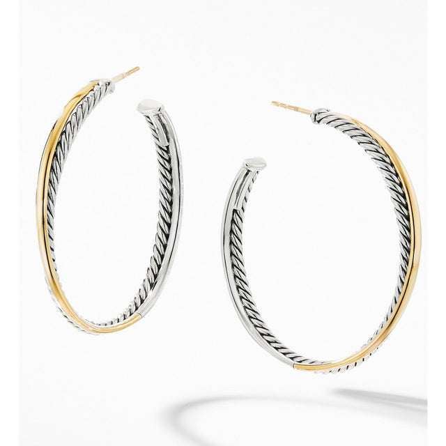 David Yurman Crossover Collection XL Hoop Earrings with 18k Yellow Gold
