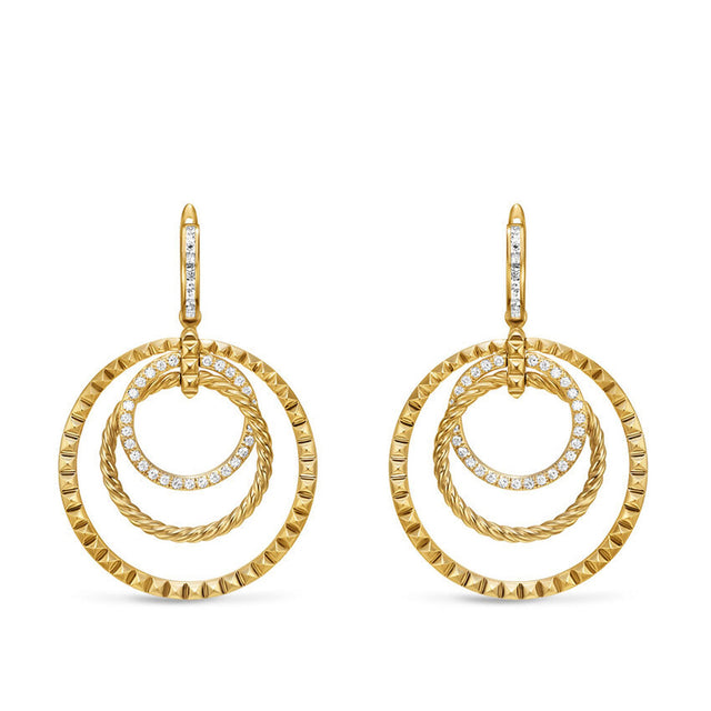 David Yurman Crossover Trio Drop Earrings in 18K Yellow Gold with Diamonds, 35mm