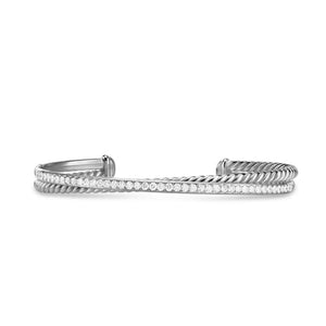 David Yurman Crossover Two Row Bracelet in Sterling Silver with Diamonds, 6mm - Medium