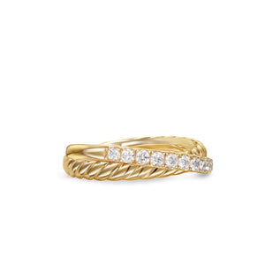 David Yurman Crossover Two Row Ring in 18K Yellow Gold with Diamonds, 5mm - Size 7