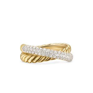 David Yurman Crossover Two Row Ring in 18K Yellow Gold with Diamonds, 7.5mm - Size 7