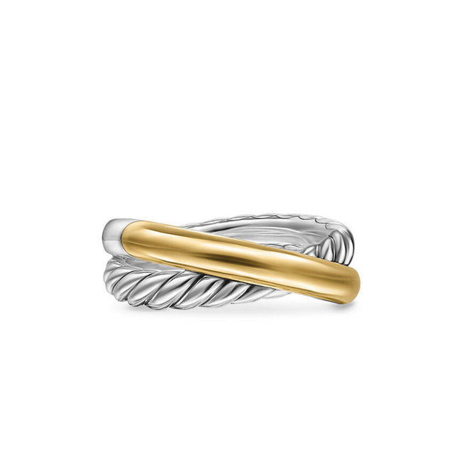 David Yurman Crossover Two Row Ring in Sterling Silver with 14K Yellow Gold, 7.5mm - Size 7