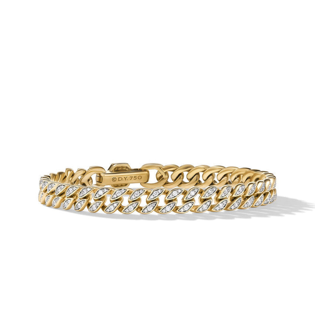 David Yurman Curb Chain Bracelet in 18K Yellow Gold with Pave Diamonds - Medium