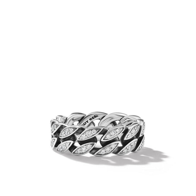 David Yurman Curb Chain Sterling Silver with Diamonds 8mm Ring - Size 10