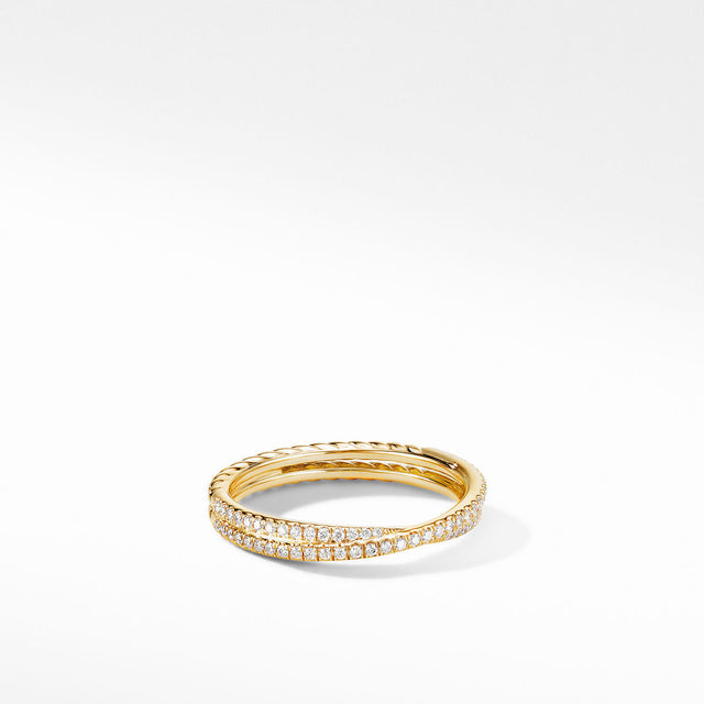 David Yurman DY Crossover Micro Pave Band Ring in 18K Yellow Gold with Diamonds - Size 4.5