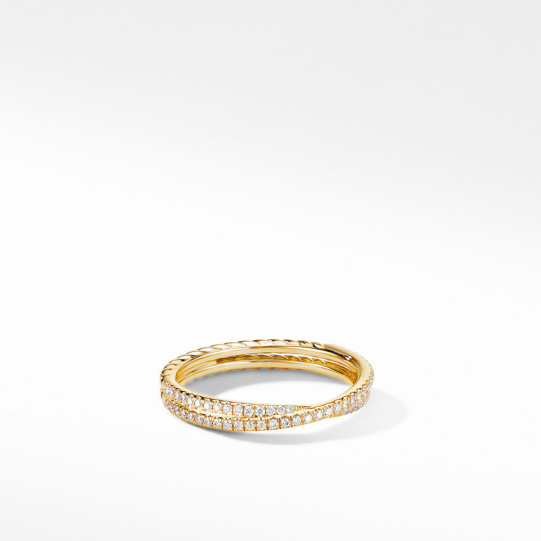 David Yurman DY Crossover Micro Pave Band Ring in 18K Yellow Gold with Diamonds - Size 4.5