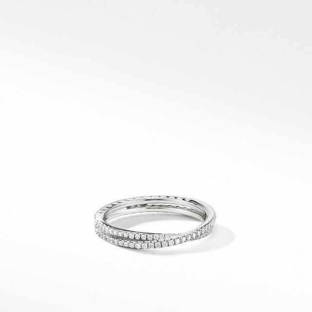 David Yurman DY Crossover Micro Pave Band Ring in Platinum with Diamonds - Size 6