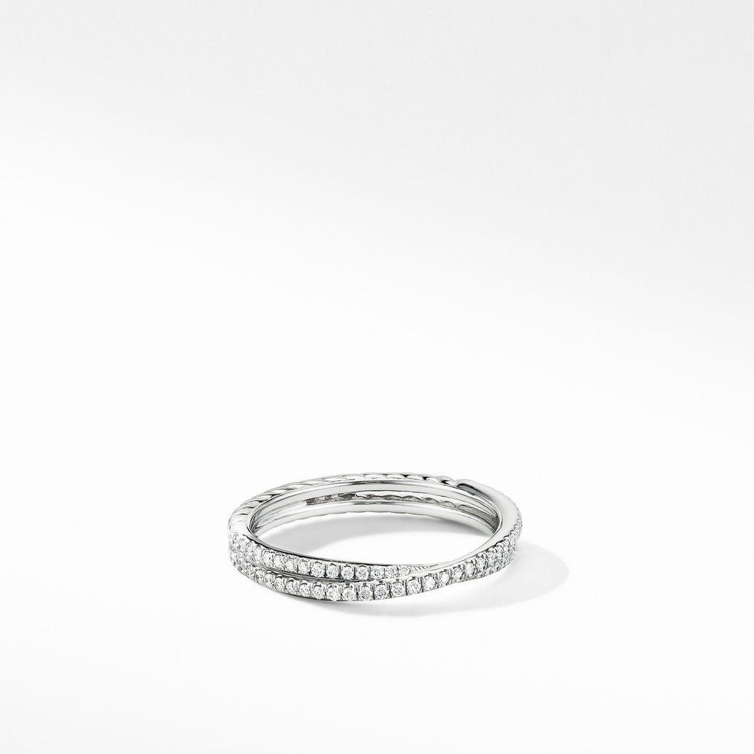 David Yurman DY Crossover Micro Pave Band Ring in Platinum with Diamonds - Size 6