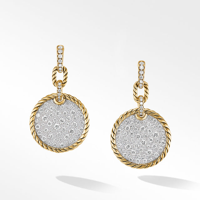 David Yurman DY Elements Convertible Drop Earrings in 18K Yellow Gold with Pave Diamonds