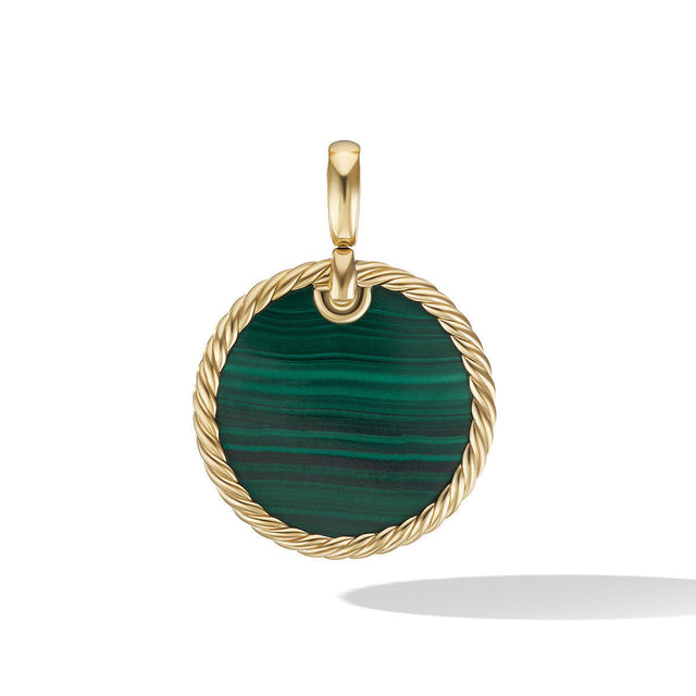 David Yurman DY Elements Disc Pendant in 18K Yellow Gold with Malachite, 24mm