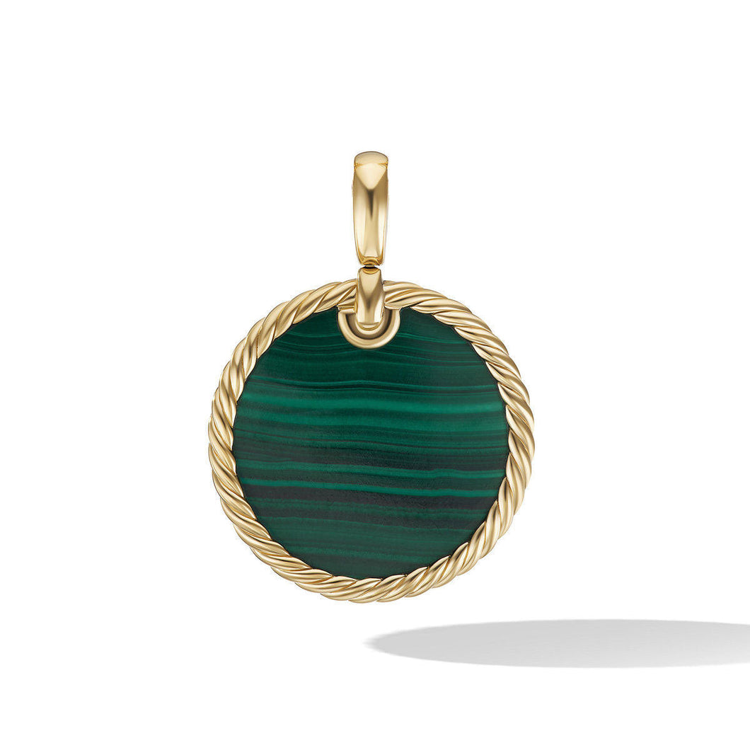 David Yurman DY Elements Disc Pendant in 18K Yellow Gold with Malachite, 24mm