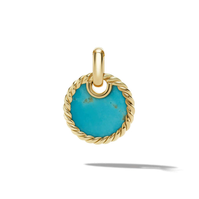 David Yurman DY Elements Disc Pendant in 18K Yellow Gold with Turquoise | 15.5mm