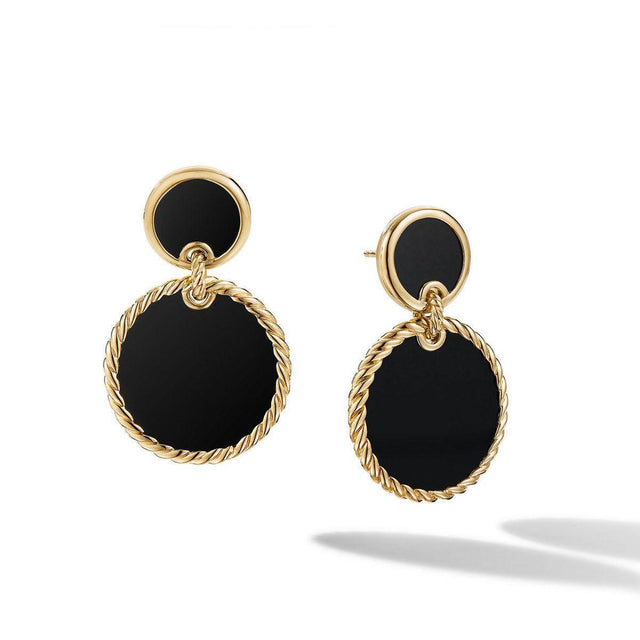 David Yurman DY Elements Double Drop Earrings in 18K Yellow Gold with Black Onyx