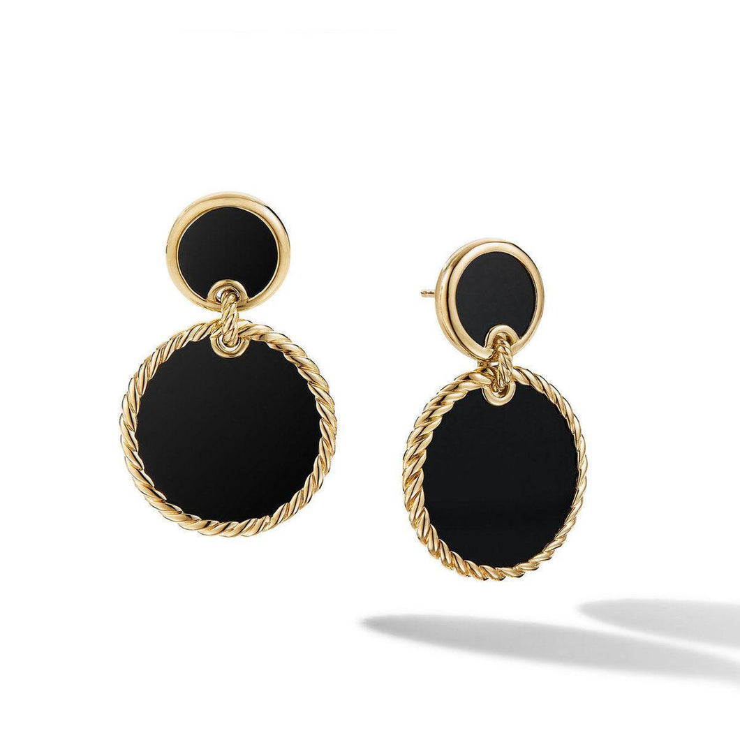 David Yurman DY Elements Double Drop Earrings in 18K Yellow Gold with Black Onyx