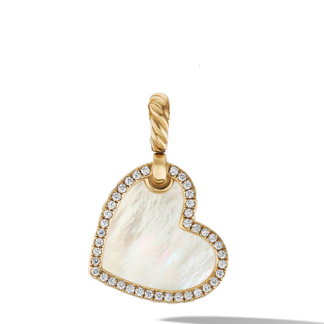 David Yurman DY Elements Heart Amulet in 18K Yellow Gold with Mother of Pearl and Pave Diamonds
