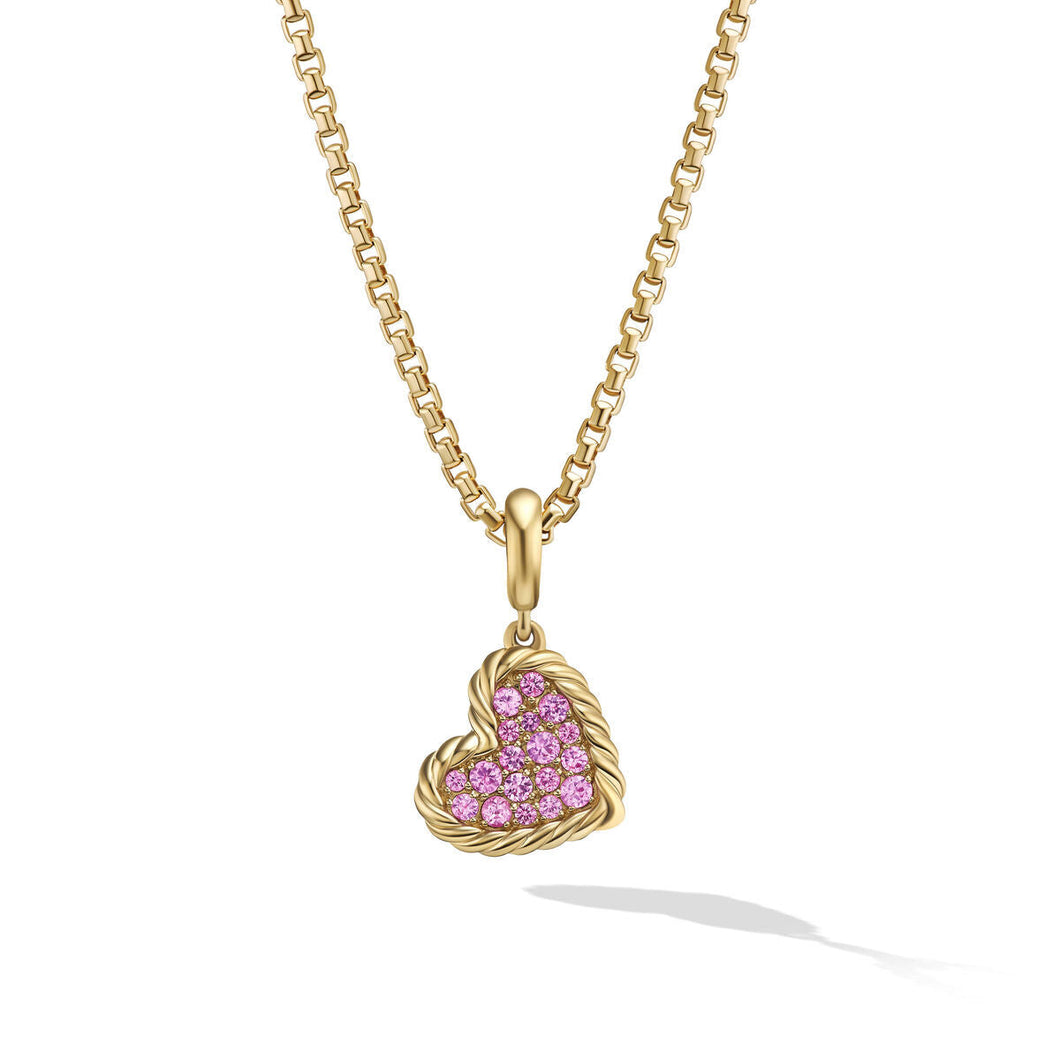 David Yurman DY Elements Heart Pendant in 18K Yellow Gold with Pave Pink Sapphires