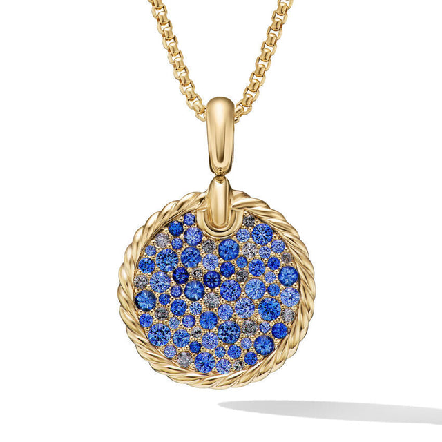 David Yurman DY Elements Water Pendant in 18K Yellow Gold with Pave Blue Sapphires and Diamonds
