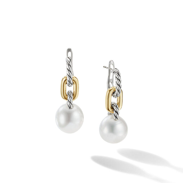 David Yurman DY Madison Pearl Chain Drop Earrings in Sterling Silver with 18K Yellow Gold