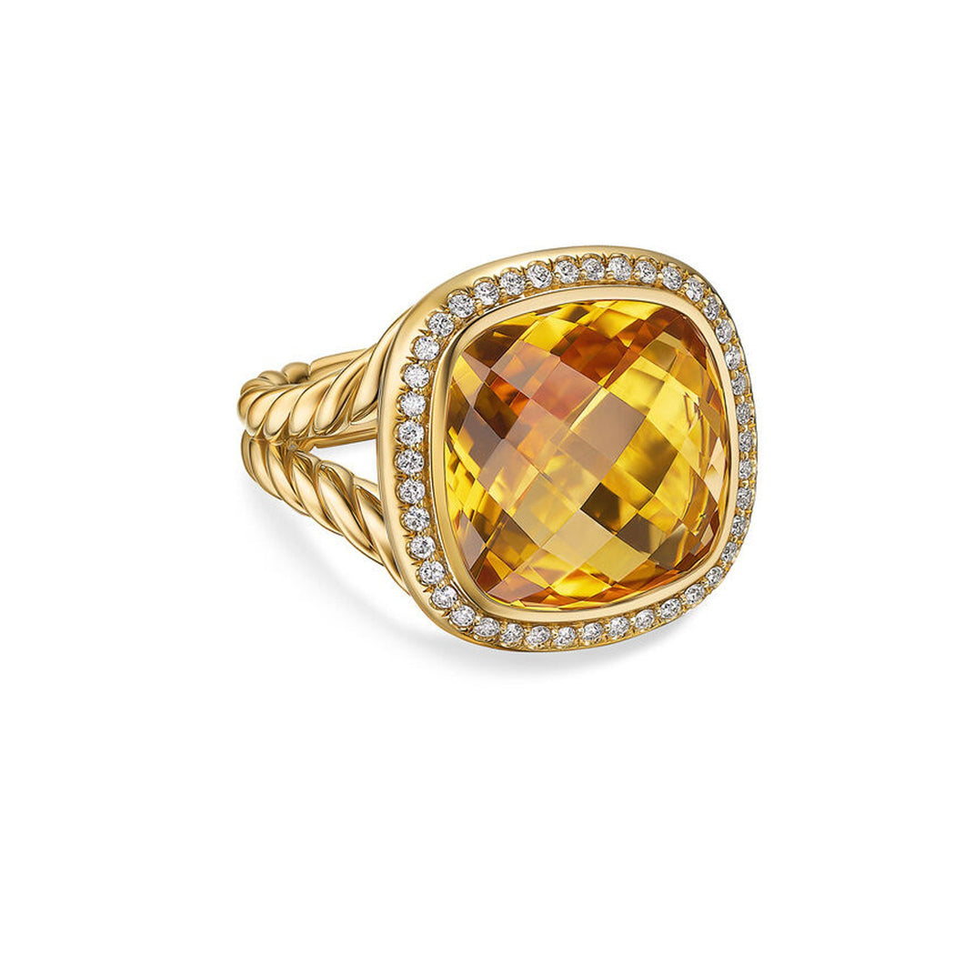 David Yurman David Yurman Albion Ring in 18K Yellow Gold with Citrine and Diamonds, 15mm - Size 7