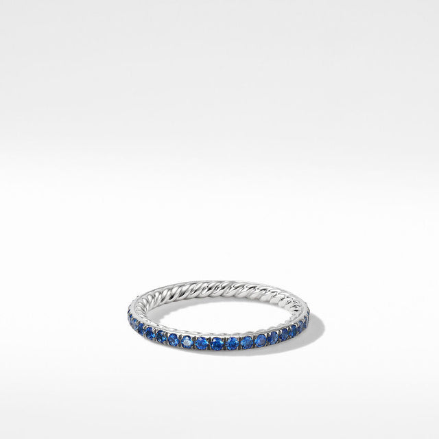 David Yurman Eden Band Ring in Platinum with Pave Blue Sapphires | 1.85mm | Size 4.5