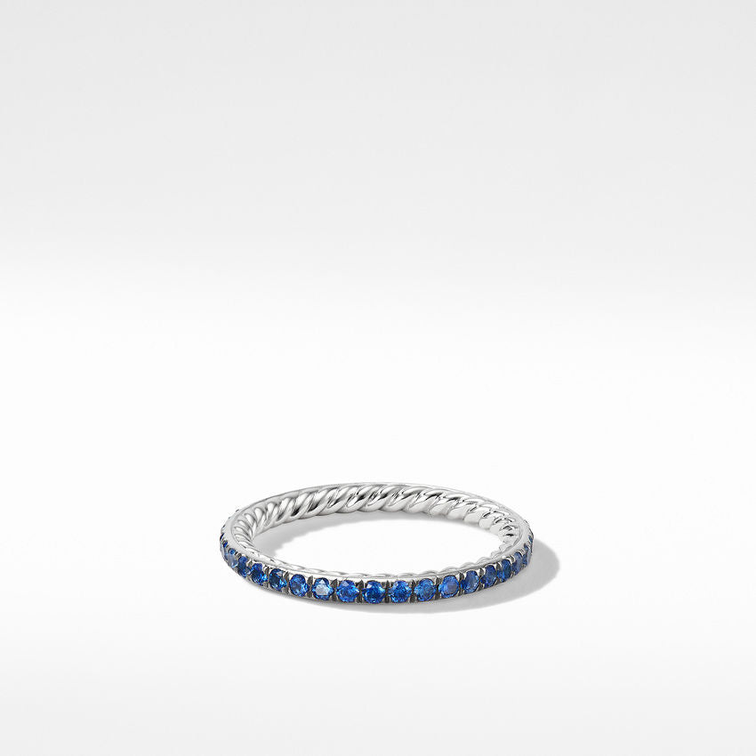 David Yurman Eden Band Ring in Platinum with Pave Blue Sapphires | 1.85mm | Size 4.5