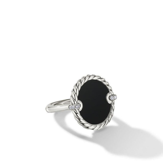 David Yurman Elements Ring with Black Onyx and Pave Diamonds - Size 6