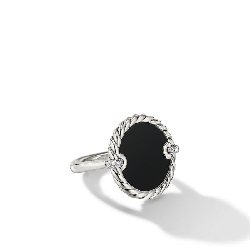 David Yurman Elements Ring with Black Onyx and Pave Diamonds - Size 6