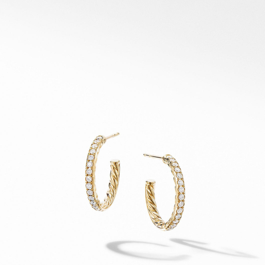 David Yurman Extra-Small Hoop Earrings in 18k Yellow Gold with Pave Diamonds