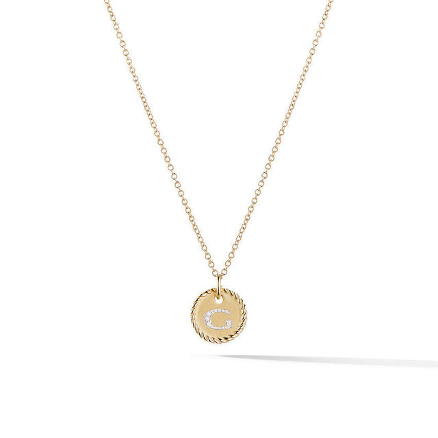 David Yurman G Initial Charm Necklace in 18K Yellow Gold with Pave Diamonds