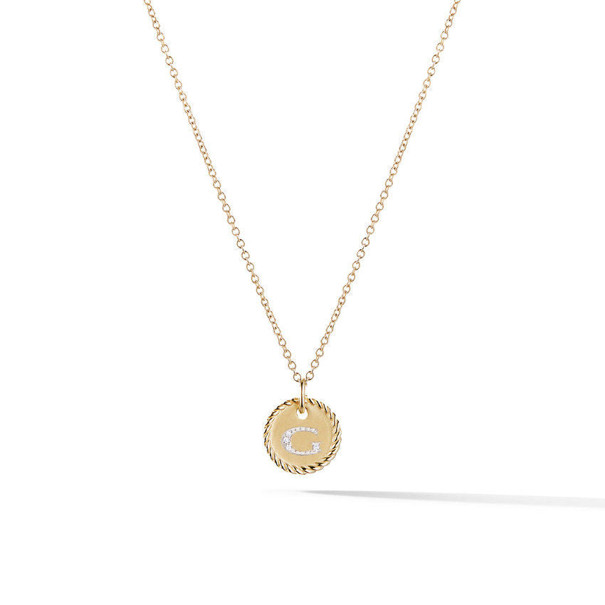David Yurman G Initial Charm Necklace in 18K Yellow Gold with Pave Diamonds