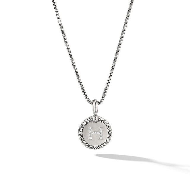David Yurman H Initial Charm Necklace in Sterling Silver with Pave Diamonds