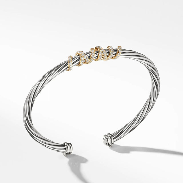 David Yurman Helena Center Station Bracelet with Diamonds and 18k Gold, 4mm