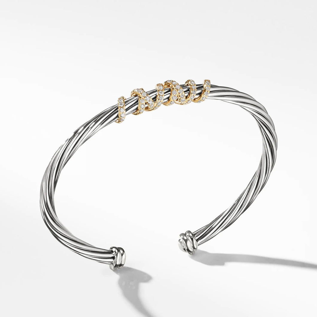 David Yurman Helena Center Station Bracelet with Diamonds and 18k Gold, 4mm