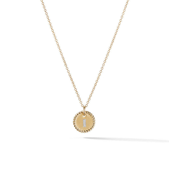 David Yurman I Initial Charm Necklace in 18K Yellow Gold with Pave Diamonds