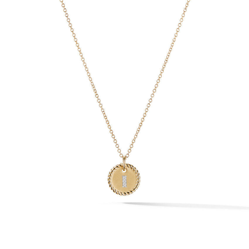 David Yurman I Initial Charm Necklace in 18K Yellow Gold with Pave Diamonds