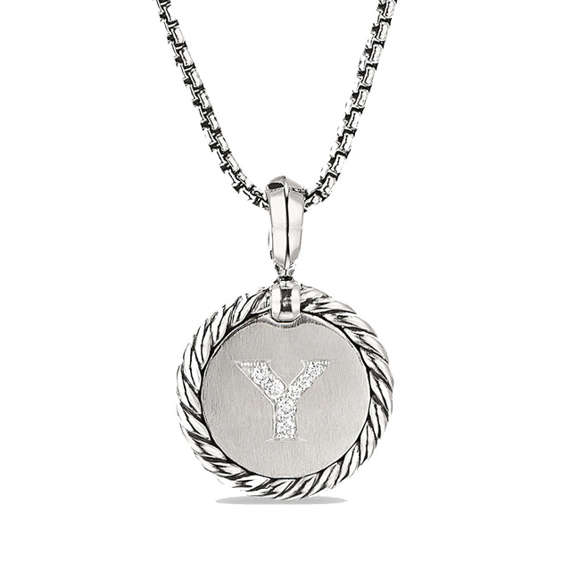 David Yurman Initial Charm Y Sterling Silver and Diamond Pendant Necklace