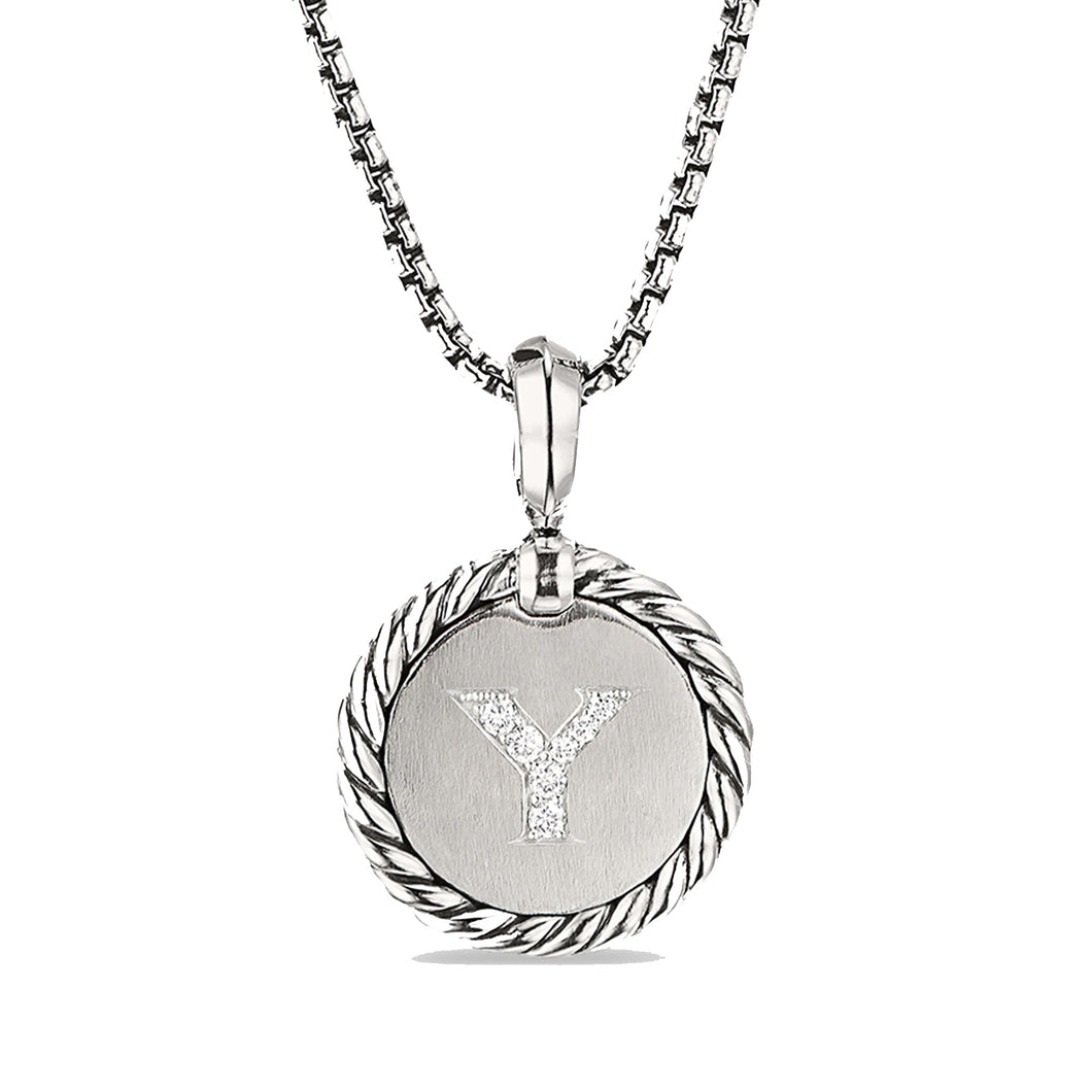 David Yurman Initial Charm Y Sterling Silver and Diamond Pendant Necklace