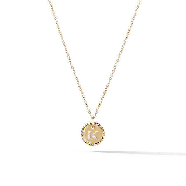 David Yurman K Initial Charm Necklace in 18K Yellow Gold with Pave Diamonds