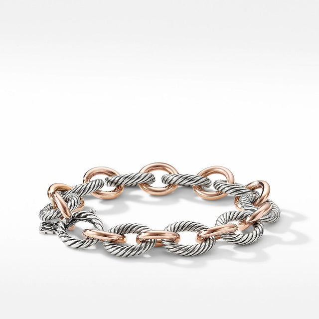 David Yurman Large Oval Link Bracelet with 18k Rose Gold - Medium