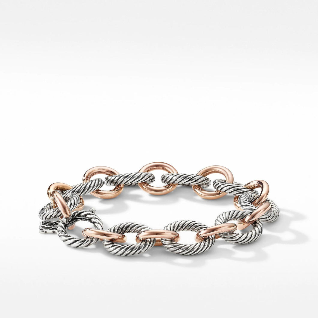 David Yurman Large Oval Link Bracelet with 18k Rose Gold - Medium