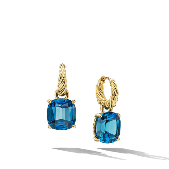 David Yurman Marbella 18K Yellow Gold with Hampton Blue Topaz 25mm Drop Earrings