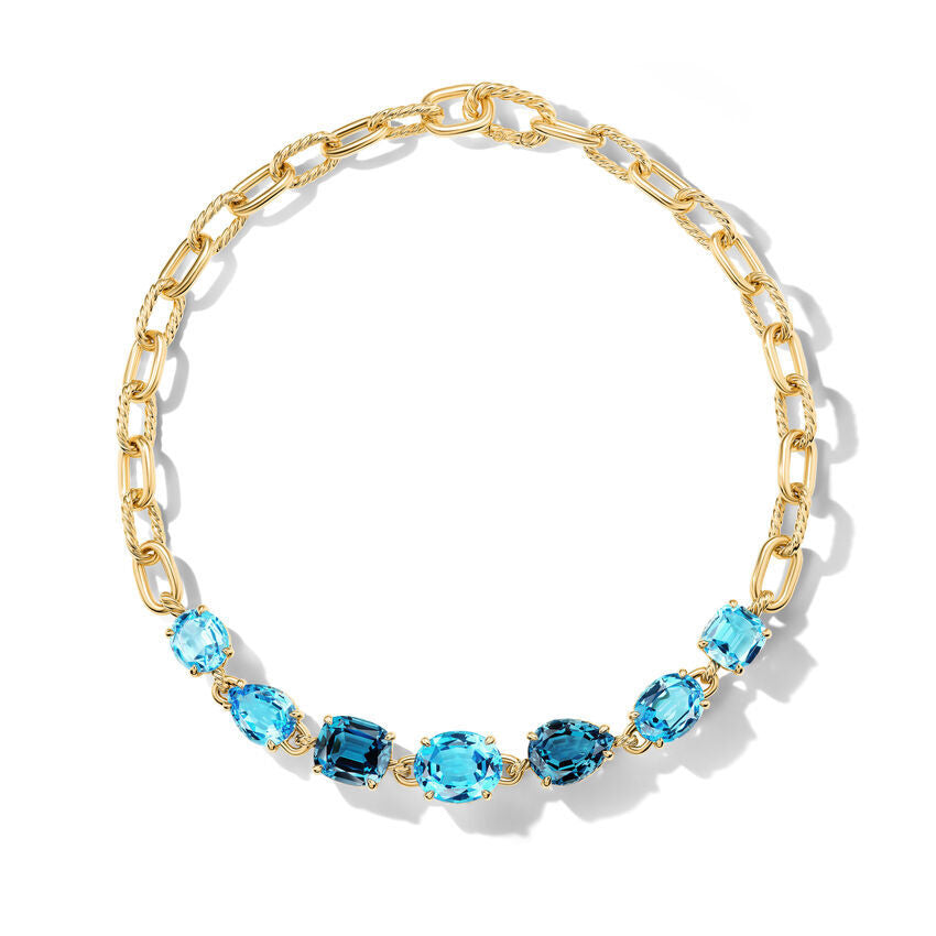 David Yurman Marbella Chain Necklace in 18K Yellow Gold with Blue Topaz and Hampton Blue Topaz, 8.5mm