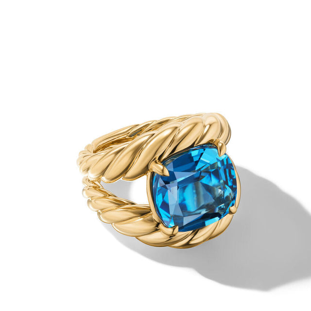 David Yurman Marbella Ring in 18K Yellow Gold with Hampton Blue Topaz, 20mm - Size 7