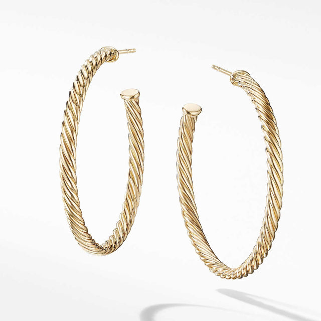 David Yurman Medium Cablespira Hoop Earrings in 18k Yellow Gold