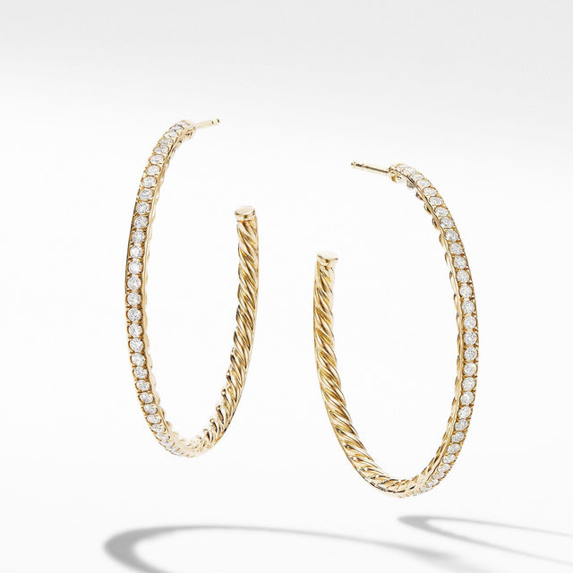 David Yurman Medium Hoop Earrings in 18k Yellow Gold with Pave Diamonds