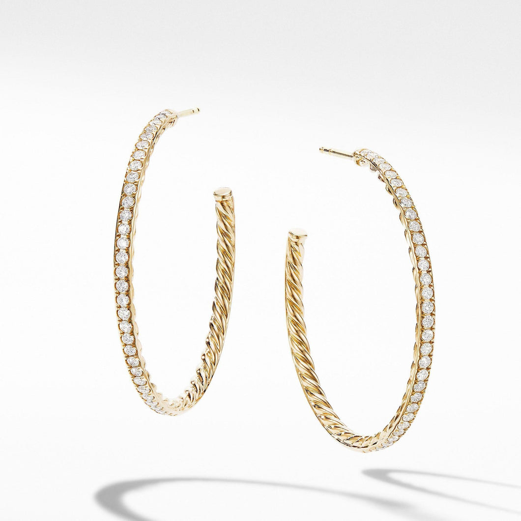 David Yurman Medium Hoop Earrings in 18k Yellow Gold with Pave Diamonds