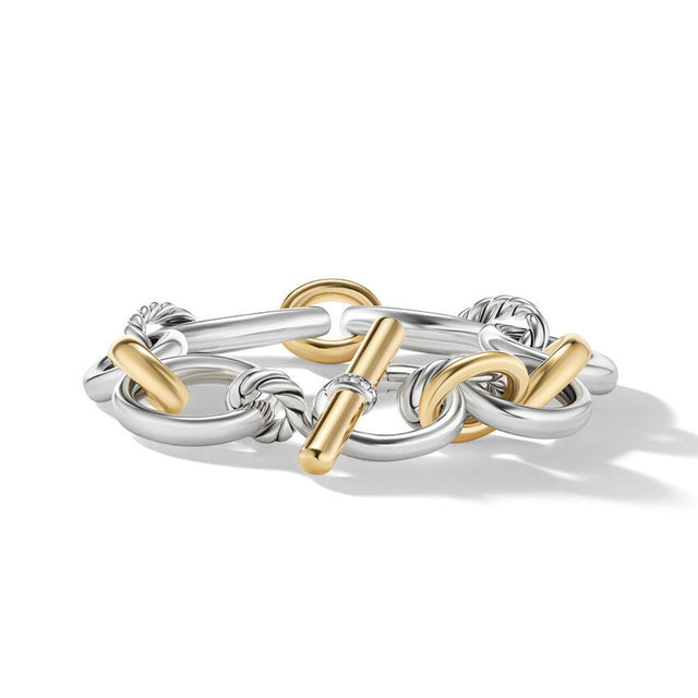 David Yurman Mercer Bracelet in Sterling Silver with 18K Yellow Gold and Pave Diamonds | Large