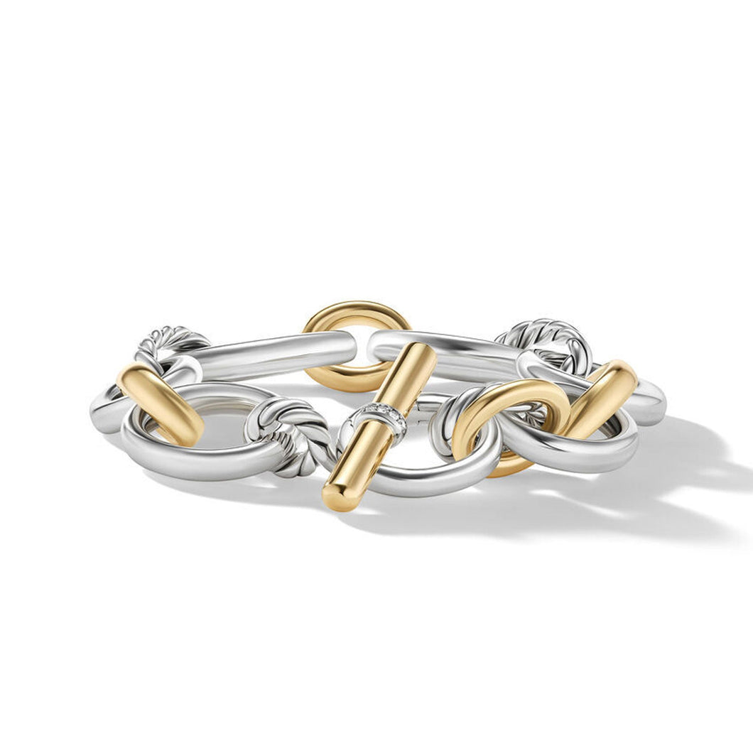 David Yurman Mercer Bracelet in Sterling Silver with 18K Yellow Gold and Pave Diamonds | Large